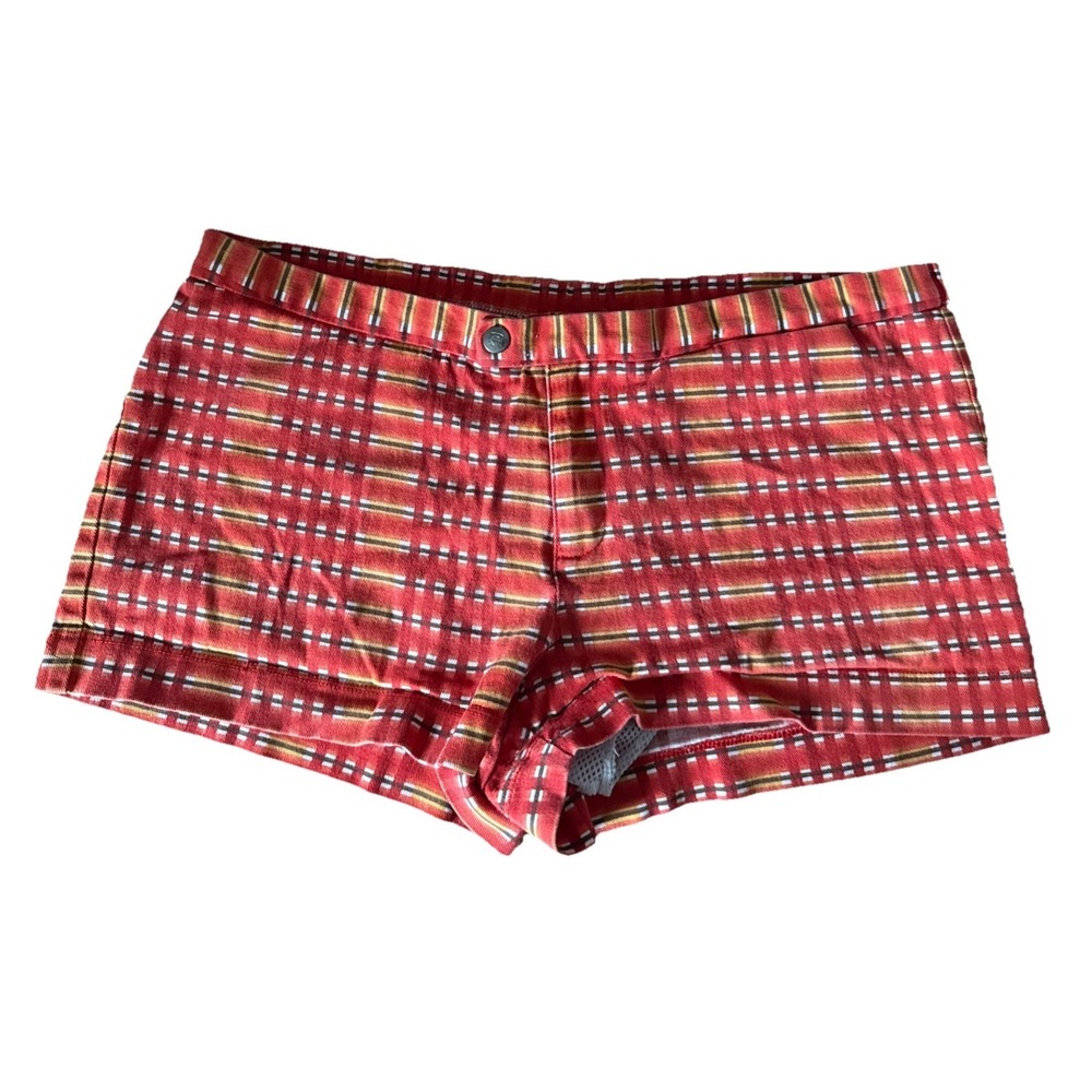 Parke & Ronen Size 34 VTG Swim Trunks Plaid Orange Red Cotton Shorts